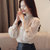 2021春季韩版雪纺衫灯笼袖蕾丝衫女装大码上衣(杏色（常规款） 2XL)第2张高清大图