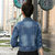 依薇妮 2015新款女长袖短款韩版上衣破洞外套 修身百搭牛仔外套(蓝色 L)第3张高清大图