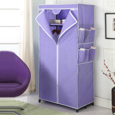 溢彩年华 浅紫色时尚折叠双层拉链简易布衣柜挂衣橱