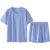 SUNTEK恬2022年新款冰丝莫代尔睡衣女夏季短袖夏天薄款两件套家居服套装(FE-013蓝色（背心短裤款）)第5张高清大图