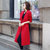 2017秋季新款韩版中长款系带收腰长袖风衣(红色 S)第2张高清大图