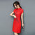 VEGININA 中国风刺绣中长款修身蕾丝连衣裙 3128(大红 XXL)第2张高清大图