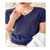 【新款】女士100%纯棉抽绳V领带扣短袖(藏蓝色 XL)第6张高清大图
