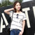 莉菲姿 2017韩版女装夏装新款宽松显瘦条纹短袖T恤(黑条 M)第3张高清大图
