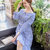 Mistletoe2017秋季新款韩版条纹连衣裙女长袖绣花娃娃领不规则裙(蓝色 XL)第2张高清大图