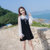 2018秋装新款韩版女装修身长袖丝绒鱼尾两件套连衣裙套装裙裙子(黑色)(M)第3张高清大图