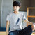 洲玛仕 夏季短袖男T恤棉 韩版弹力薄款圆领T恤(T069灰色 XXL)第2张高清大图