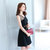 莉菲姿  夏装新款时尚修身性感 小黑裙镂空网纱连衣裙(黑色 XL)第5张高清大图