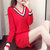 2018新款红色毛衣连衣裙中长款宽松套头v领韩版针织打底裙女(黑色 XL)第5张高清大图