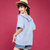 七格格2017夏装新款 文艺范宽松条纹圆领不规则短袖衬衫 女X1108(蓝白条纹 S)第3张高清大图