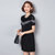 VEGININA 韩版时尚蕾丝短袖T恤针织拼接连衣裙女 9854(黑色 5XL)第2张高清大图