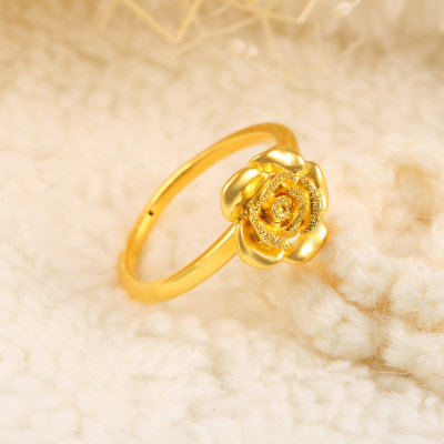 CNUTI粤通国际珠宝 黄金足金3D硬金戒指 玫瑰