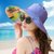 SUNTEK帽子女潮夏天大沿沙滩帽防晒防紫外线可折叠大檐帽海边太阳遮阳帽(M（56-58cm） 荧光 藏青色)第9张高清大图