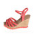 Daphne/达芙妮夏新款女鞋拼色锯齿木纹露趾凉鞋1014303019(红色 38)第2张高清大图
