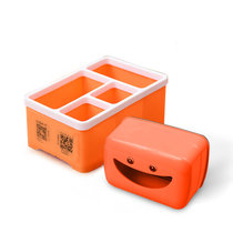 乐服 塑料加厚盒首饰遥控器收纳盒笑脸抽纸盒2件套储物盒(收纳盒橙色+抽纸盒橙色)