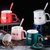 创意陶瓷杯 马克杯 咖啡杯水杯带盖勺子礼盒套装定制礼品广告LOGOkb6(星星军绿色+瓷盖+专属勺)第2张高清大图