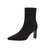 SUNTEK靴子女2021秋冬季新款高跟女鞋尖头短靴女粗跟弹力瘦瘦靴中跟中筒(38 黑色皮面（单里） 跟高6.5cm)第5张高清大图