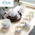 创简坊（CJIANFF） 陶瓷茶具套装 功夫茶具盖碗茶杯茶壶整套青花瓷茶碗茶海家用  7件(10头盖碗青莲雅0)(7件)第5张高清大图