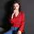 七格格2017春装新款 复古西装领红黑竖条纹女士雪纺衬衫M109(红色 S)第3张高清大图