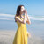 2018夏季新款女装温柔风中长款海边度假沙滩裙超仙显瘦吊带连衣裙(黄色)(L)第2张高清大图