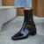 SUNTEK靴子女短靴2021年新款棉鞋子冬加绒方头粗跟白色漆皮瘦瘦靴马丁靴(39 黑色单里)第3张高清大图