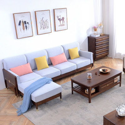 恒兴达 北欧全实木白橡木沙发1+2+3组合现代客厅轻奢家具实木沙发(胡桃色 单人位)