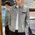 KARALCHI男士新款长袖衬衫薄款纯色舒适棉质休闲日系风格衬衣服青年潮流英字寸衫秋装/KXP-G08(中灰 XXL)第4张高清大图