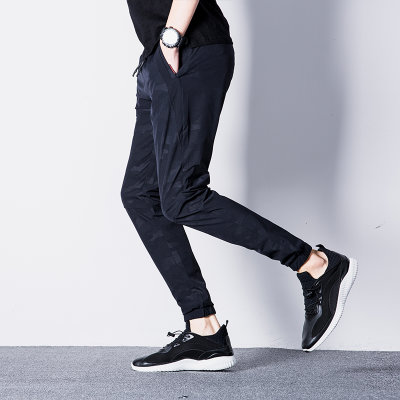 【夏季薄款韩版潮流冰丝裤子男九分夏裤运动休