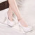 羽陌伦诗 韩版新款女鞋甜美纯色珍珠金属链粗跟高跟单鞋 R194(白色 39)第5张高清大图