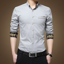 春季男士格子长袖衬衫商务韩版修身型寸衫印花青年衣服男装衬衣 S1730(S1730灰色)