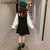CaldiceKris（中国CK）女童春秋小香风吊带衬衫裙两件套CK-TF3521(110-160 黑)第5张高清大图