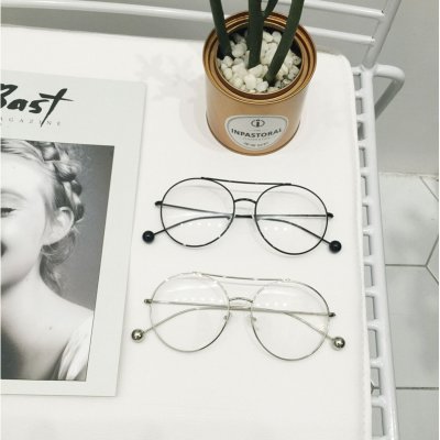 【迪丽热巴同款眼镜框球金属双梁复古平光镜圆