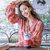 Mistletoe2017秋季新款韩版女装宽松印花上衣T恤V领长袖雪纺衫(红色 XL)第2张高清大图