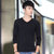 2017春装新款男士纯色圆领长袖t恤 韩版棉质修身打底衫 D803(v领黑色)第5张高清大图