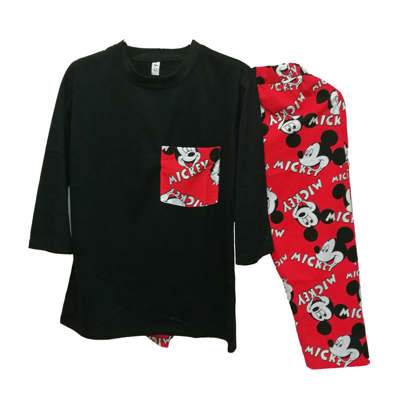 韩版睡衣女土夏季短袖清新可爱米奇七分裤套装