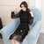 莉菲姿 2017春新款韩版女装V领钉珠背心裙蕾丝连衣裙两件套(黑色 XL)第2张高清大图