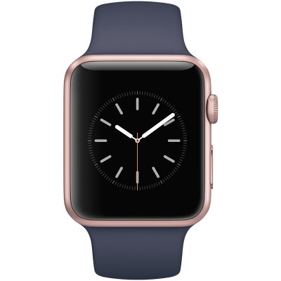 Apple Watch Sport Series 1智能手表（42毫米玫瑰金色铝金属表壳 午夜蓝色运动型表带 防水溅 MNNM2CH/A）