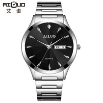 艾诺（AILUO）男表 欧美风格商务男士手表 防水精钢男款石英表 新款百搭腕表男 （双色）(钢带黑盘 钢带)