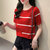 【灵薇雅】夏季韩版新款冰丝条纹洋气小清新T恤内搭上衣针织衫(红色 XL)第2张高清大图