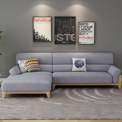A家家具 北欧现代沙发 三色可选棉麻实木框架客厅家具DB1556(湖水蓝 三+右贵)