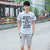 艾酷狼 夏季薄款韩版短袖大码运动T恤男学生宽松T恤运动套装 青少年短袖套装(灰色 XL)第3张高清大图