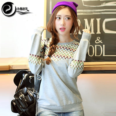 2015秋冬新款韩版蕾丝拼接长袖套头卫衣女宽