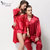 喜芬妮新款丝质喜庆红色情侣款长袖睡衣家居服男女组合套装(3215女款 XL)第2张高清大图