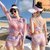 新款游泳衣三件套女分体保守学生韩版性感遮肚显瘦大码比基尼泳装(2941 粉色三件套 XL （110-120斤）)第2张高清大图