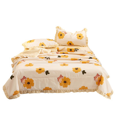 黛格床上用品水洗棉单人双人儿童1.5m1.8m2.0m床小清新花卉夏被 夏被四件套 空调被 床单 枕套(默认 默认)