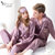 喜芬妮情侣睡衣春秋季长袖两件套薄款开衫丝质家居服套装(1708女士紫色 XL)第5张高清大图