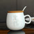 创简坊（CJIANFF） 陶瓷情侣杯马克杯可爱水杯带盖勺早餐杯牛奶咖啡杯子(喵biu系列配竹盖钢勺)第5张高清大图
