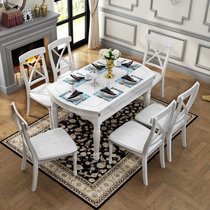 夏树 美式实木餐桌椅组合可伸缩实木欧式圆桌带六椅(纯白+白宫椅*6)