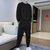 新款2021男女运动套装春秋季长袖外套两件套休闲圆领卫衣男士帅气(黑色 XXXL)第4张高清大图