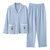 长袖开衫女士睡衣套装 春夏薄款浅蓝色口袋可爱睡衣套装 可外穿家居服套装5011(天蓝色 XXXL)第5张高清大图